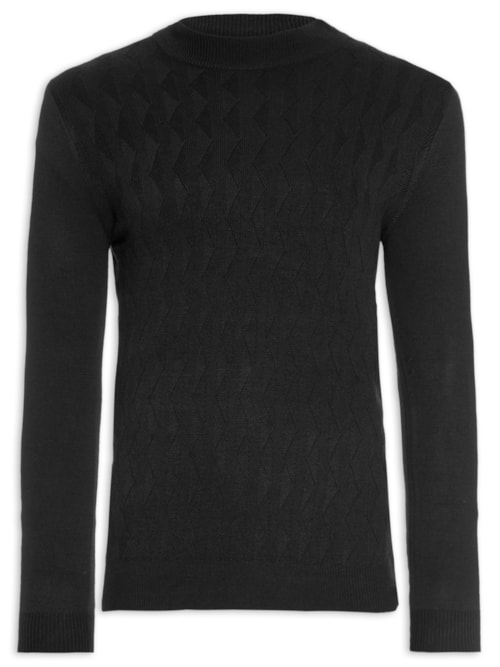 Suéter Masculino Tricot Gola Alta - Preto
