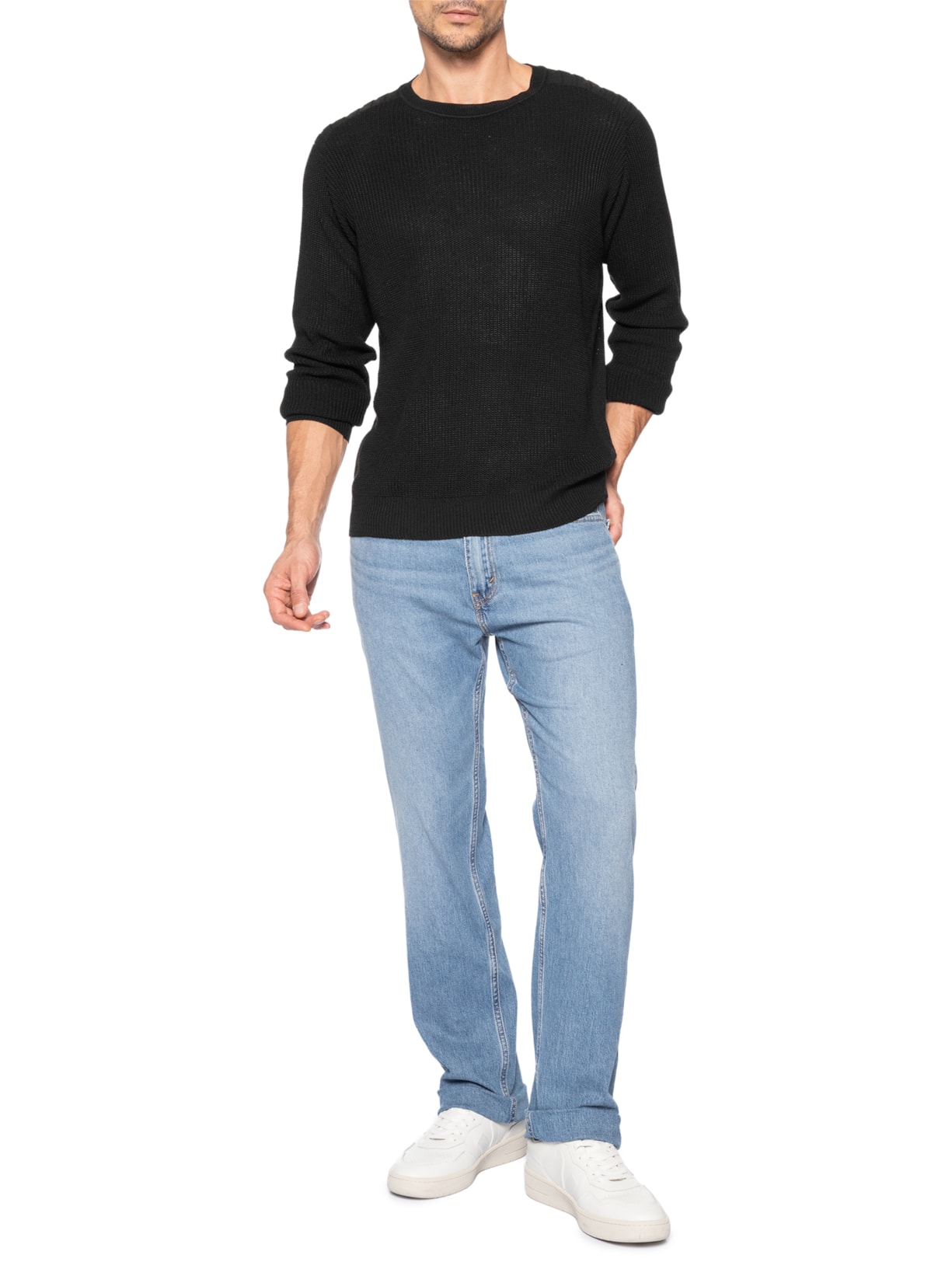 Suéter Masculino Tricot Gola Careca Armadura Preto Sergio K