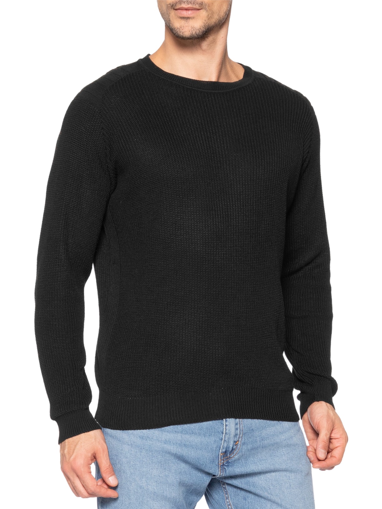 Suéter Masculino Tricot Gola Careca Armadura Preto Sergio K