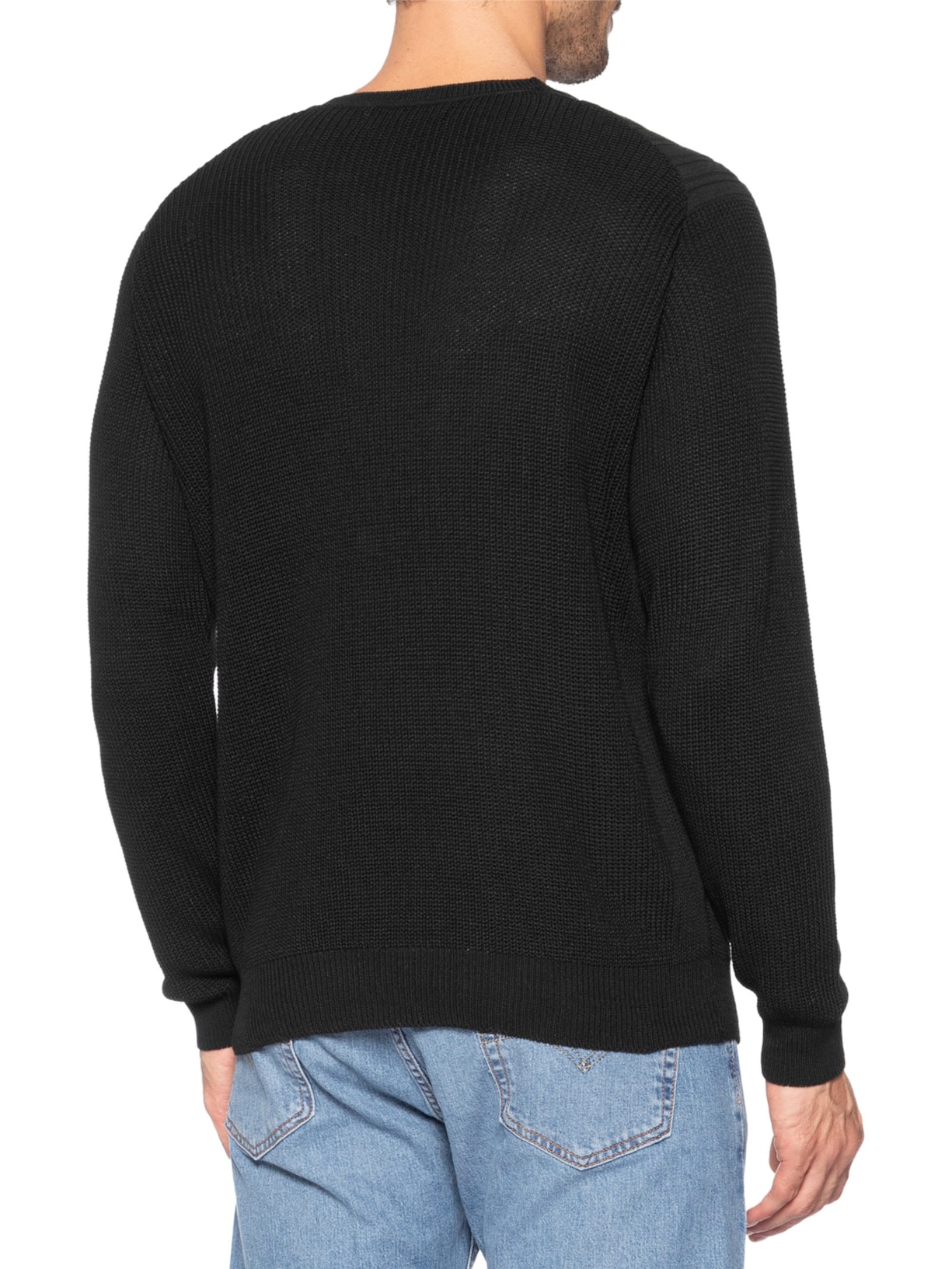 Suéter Masculino Tricot Gola Careca Armadura Preto Sergio K