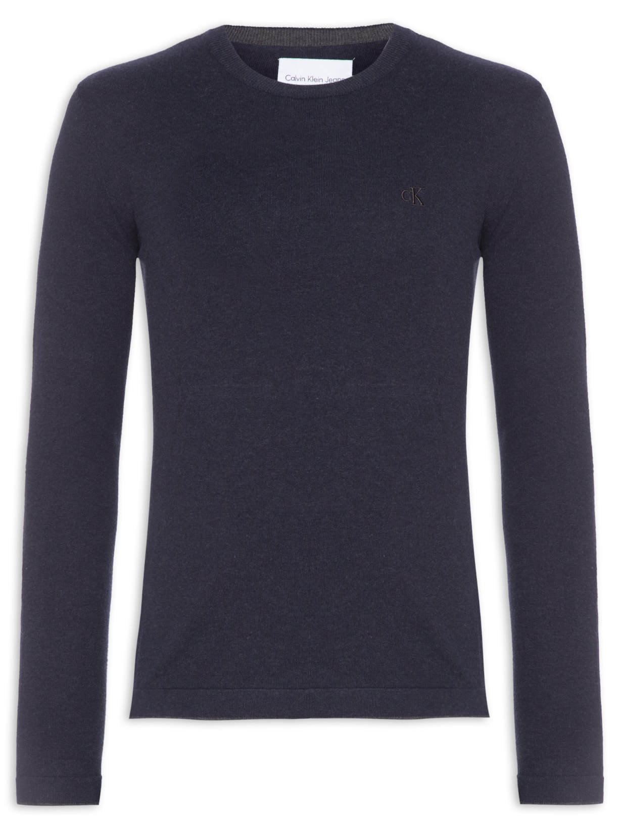 Suéter Masculino Tricot Gola Careca Com Logo - Azul