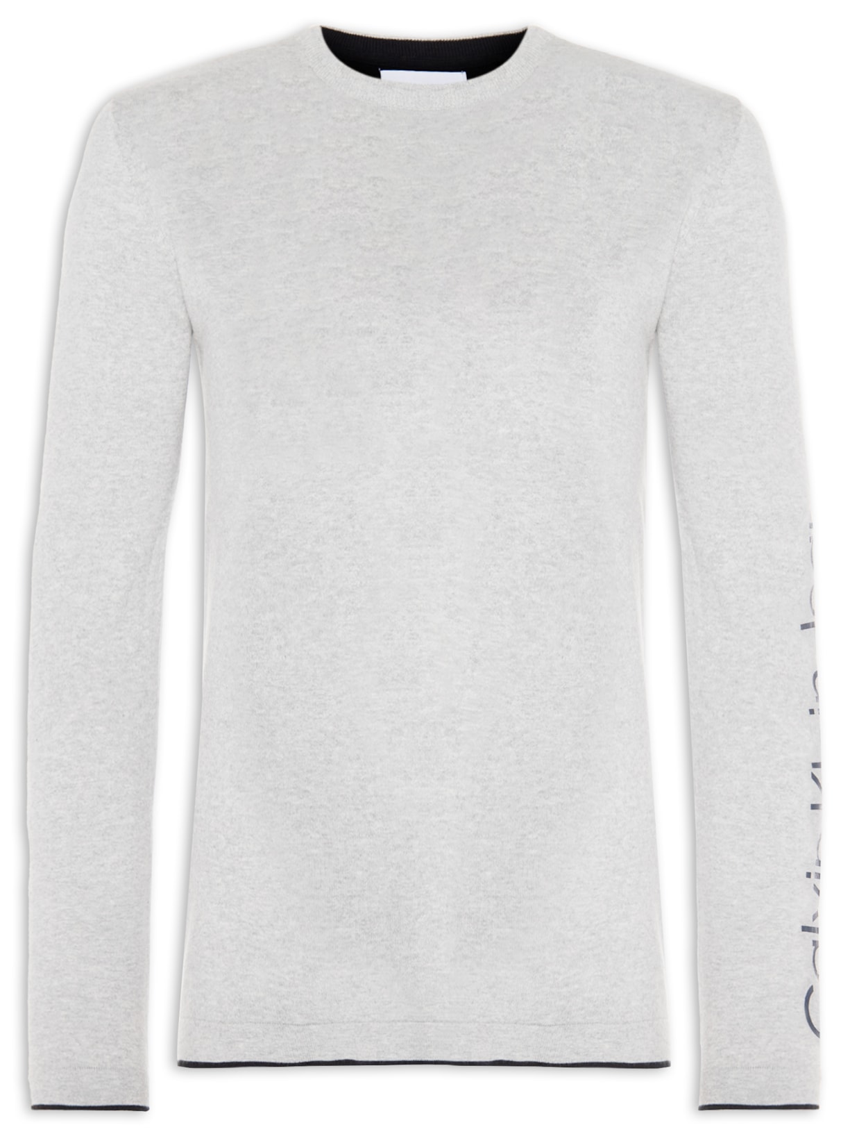 Suéter Masculino Tricot Gola Careca Com Logo Na Manga - Cinza