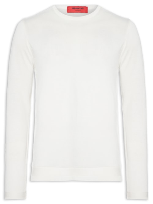 Suéter Masculino Tricot Gola Careca Manga Longa - Branco