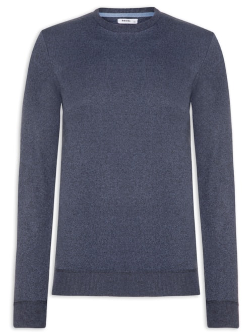 Suéter Masculino Tricot Gola Redonda Básico - Azul