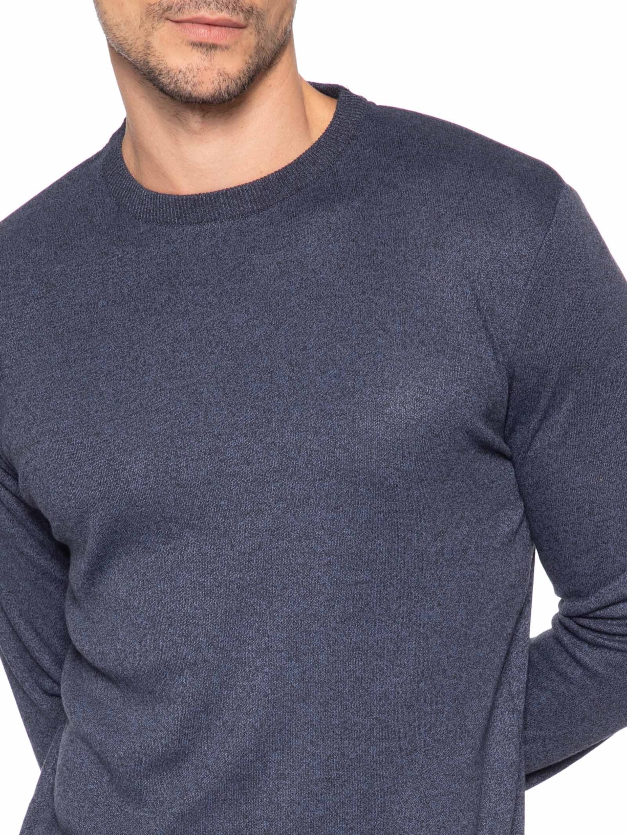Suéter Masculino Tricot Gola Redonda Básico Azul Basiq Men