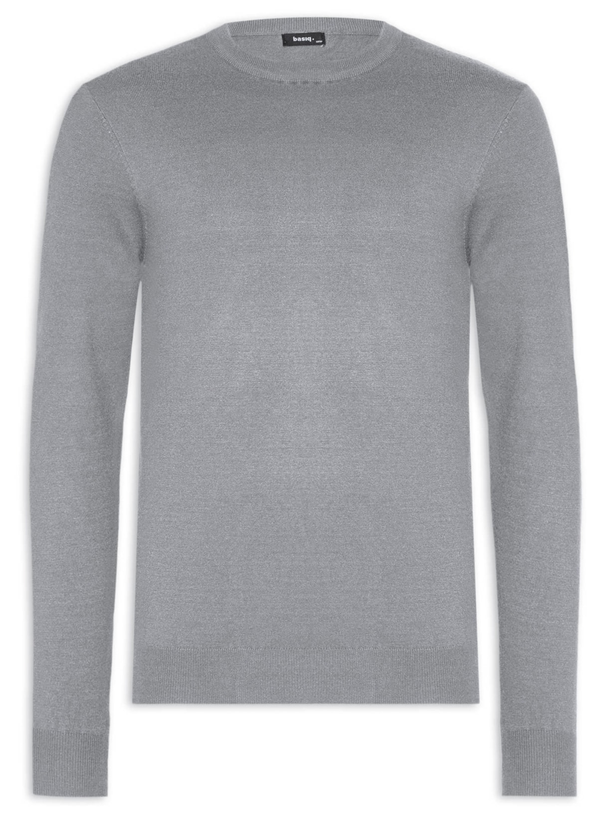 Suéter Masculino Tricot Gola Redonda Básico - Cinza