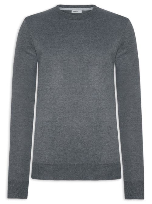 Suéter Masculino Tricot Gola Redonda Básico - Cinza