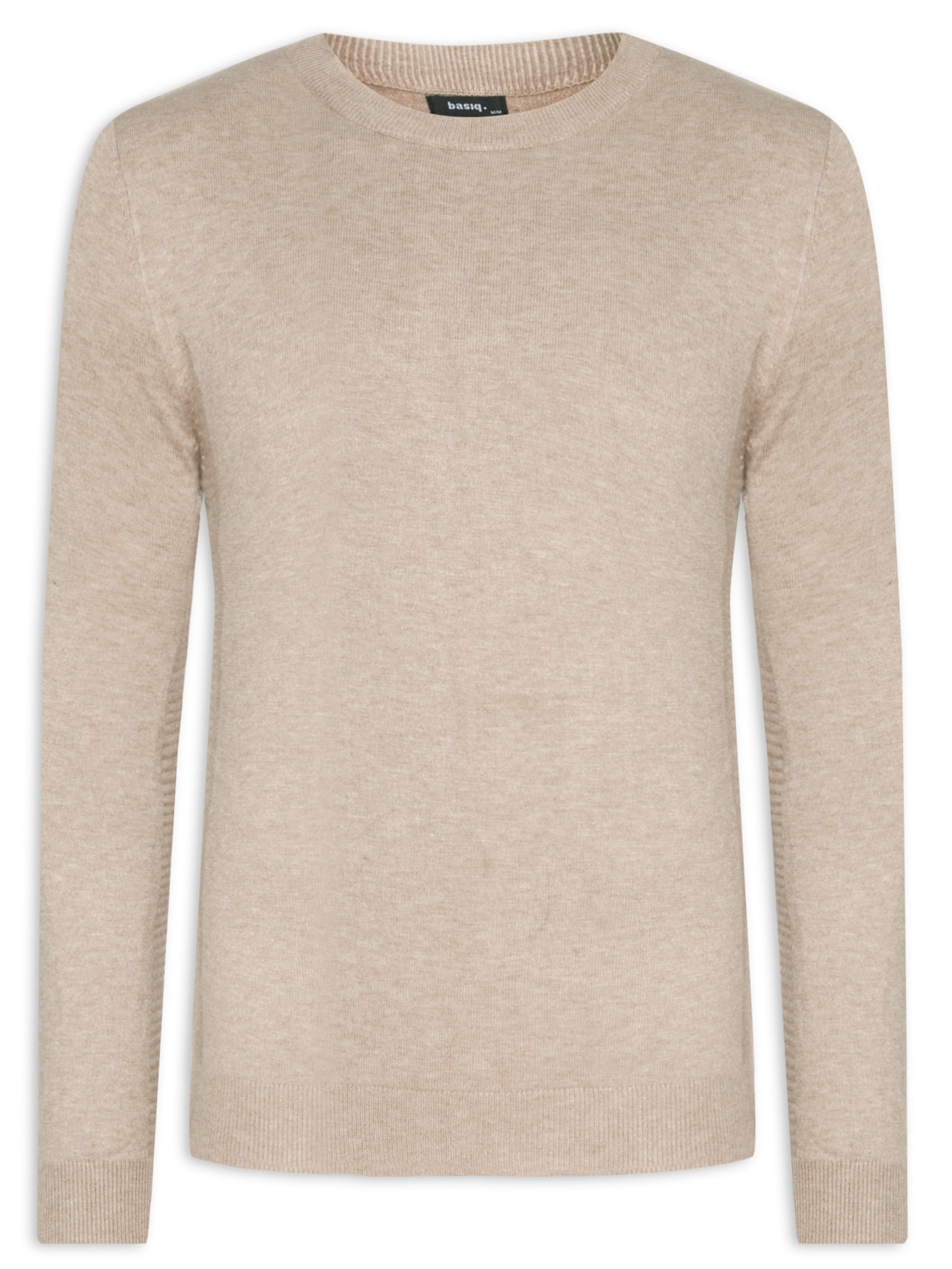 Suéter Masculino Tricot Gola Redonda Com Detalhe Em Relevo Na Lateral - Bege