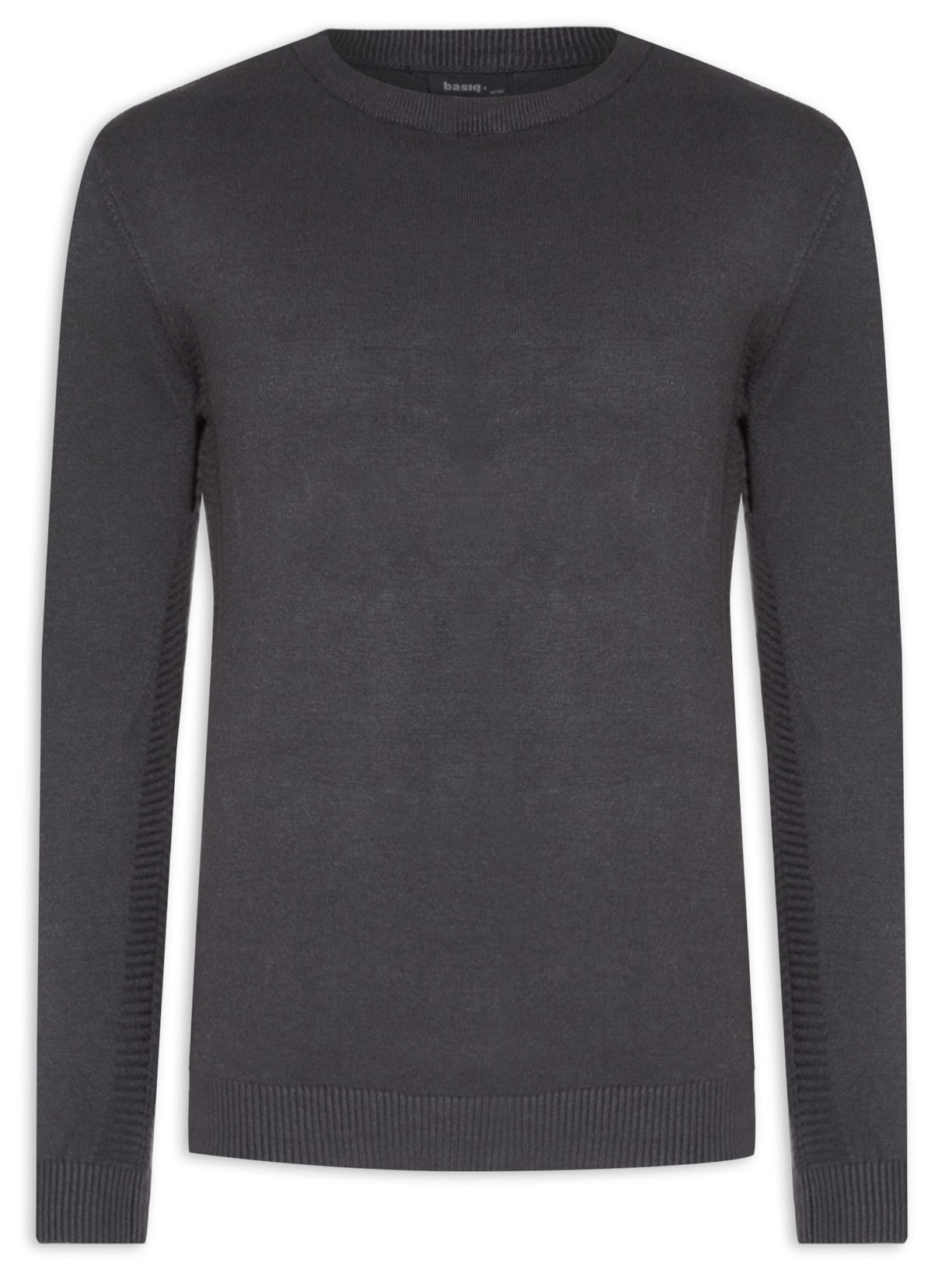 Suéter Masculino Tricot Gola Redonda Com Detalhe Em Relevo Na Lateral - Cinza