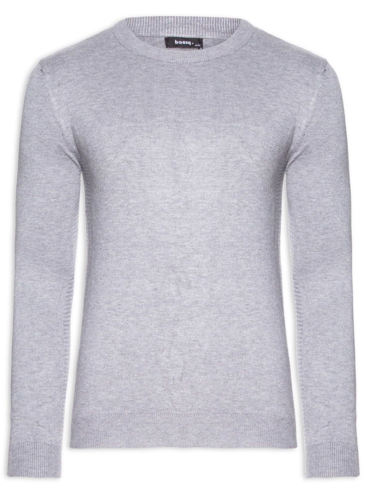 Suéter Masculino Tricot Gola Redonda Com Detalhe Em Relevo Na Lateral - Cinza