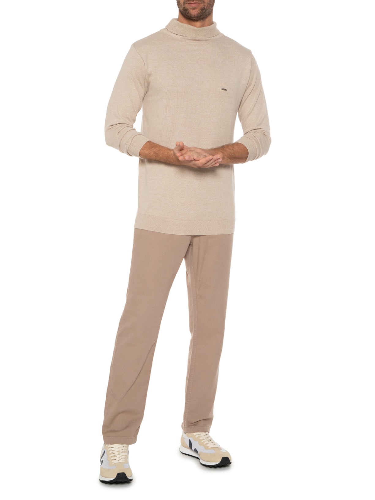 Suéter Masculino Tricot Gola Rolê Bege Urbô