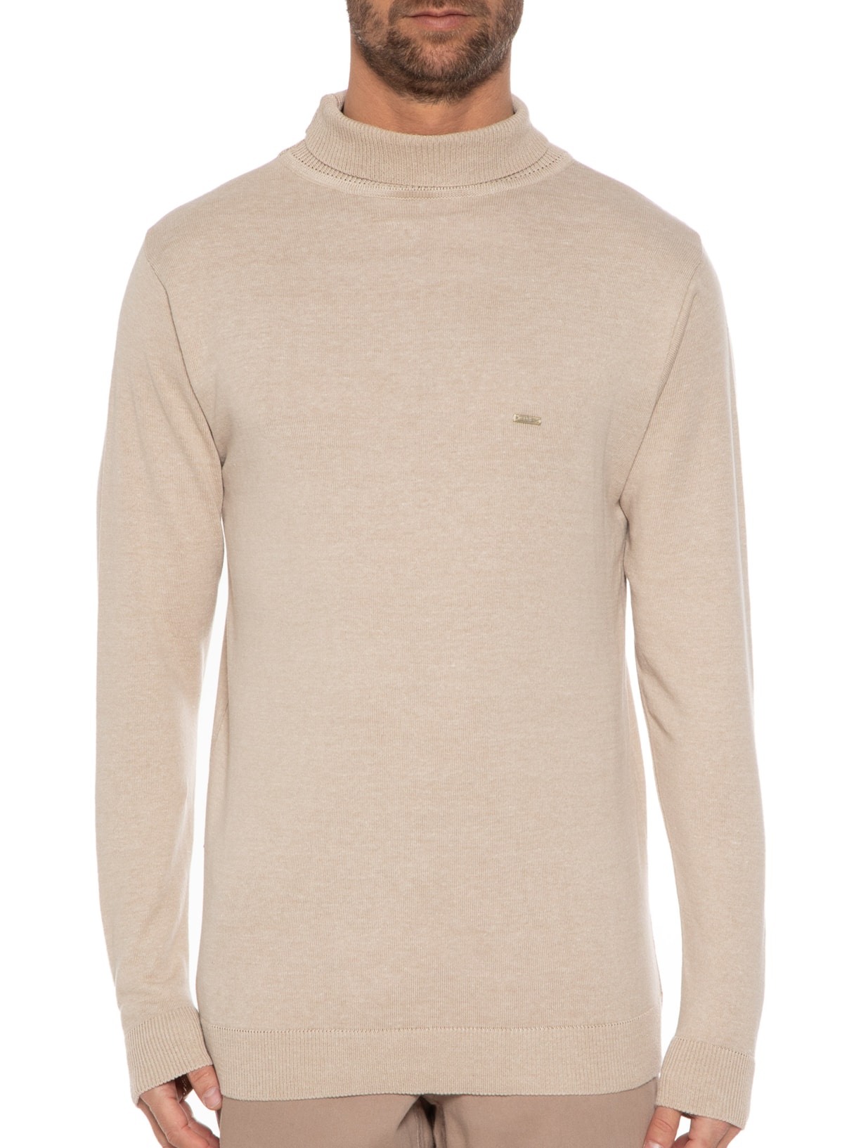 Suéter Masculino Tricot Gola Rolê Bege Urbô