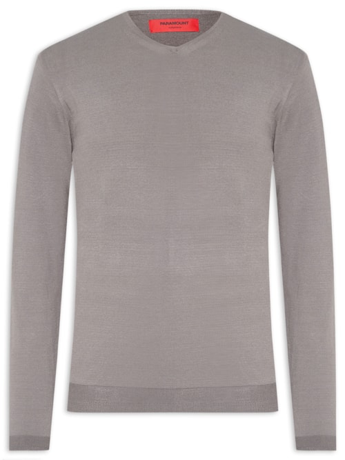 Suéter Masculino Tricot Gola V Manga Longa - Cinza