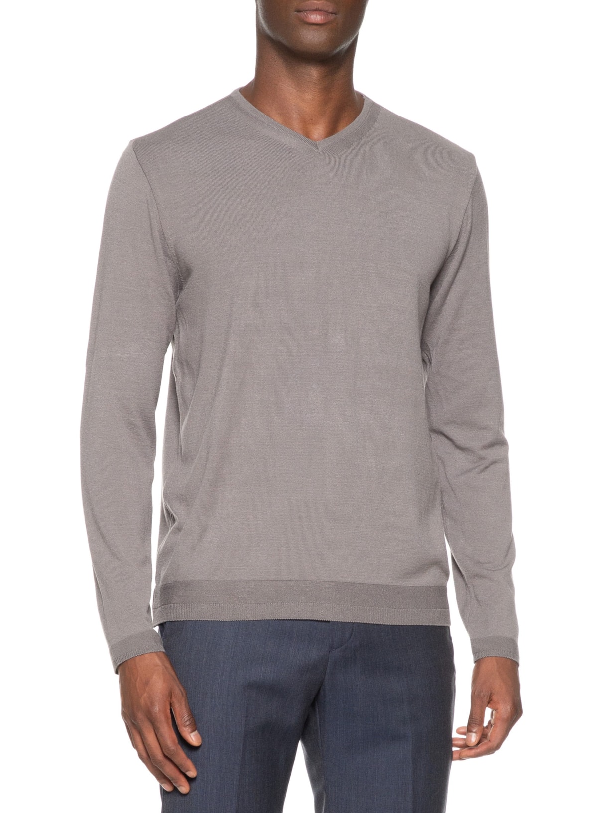 Suéter Masculino Tricot Gola V Manga Longa Cinza Paramount Alfaiataria