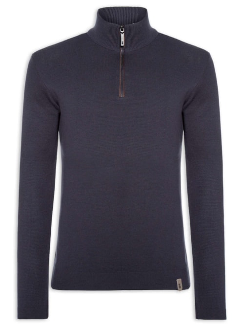 Suéter Masculino Tricot Half Zíper - Azul