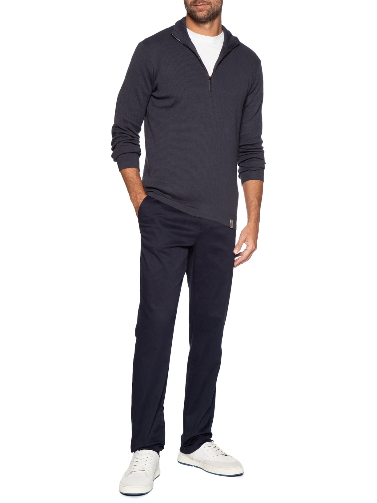 Suéter Masculino Tricot Half Zíper Azul Pineapple