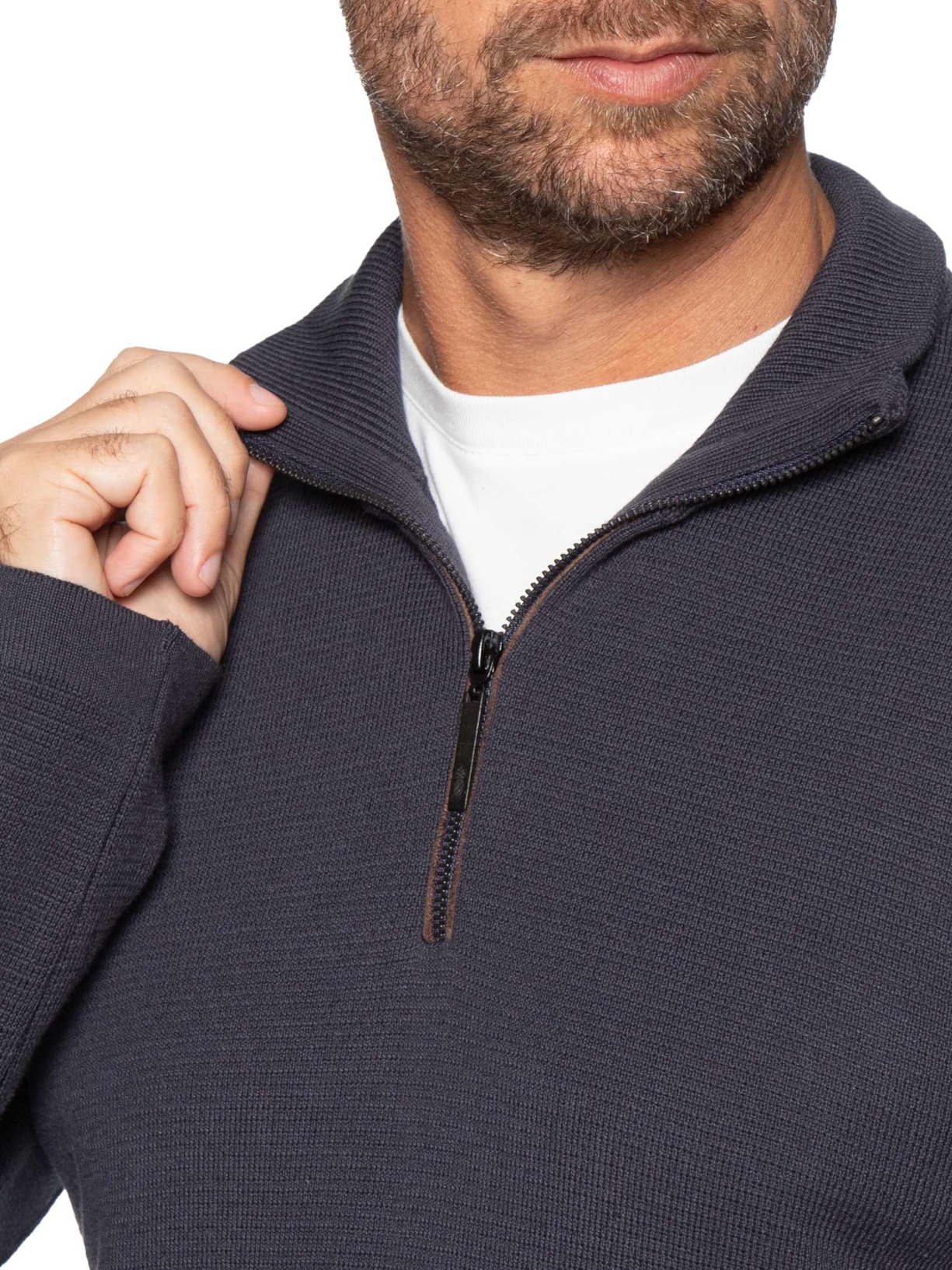 Suéter Masculino Tricot Half Zíper Azul Pineapple