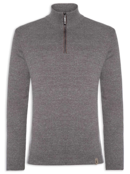Suéter Masculino Tricot Half Zíper - Cinza