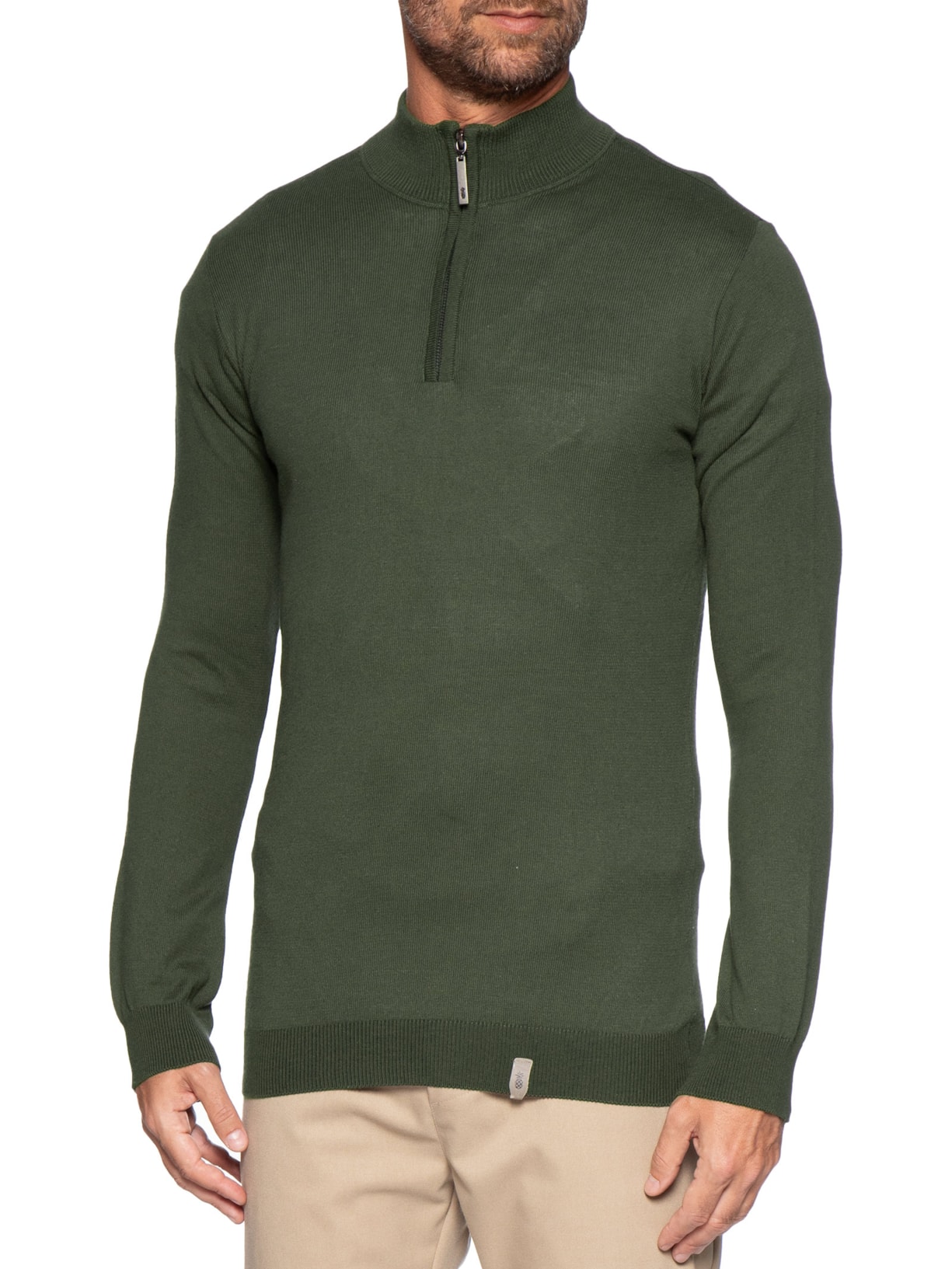Suéter Masculino Tricot Half Zíper Verde Pineapple