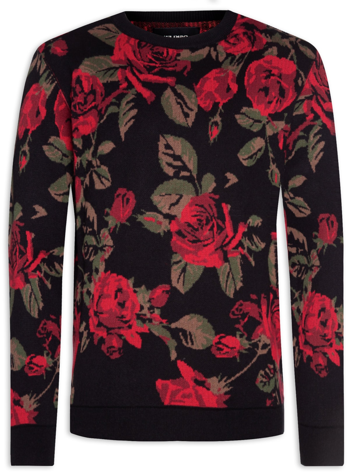 Suéter Masculino Tricot Jacquard Vintage Rose - Vermelho