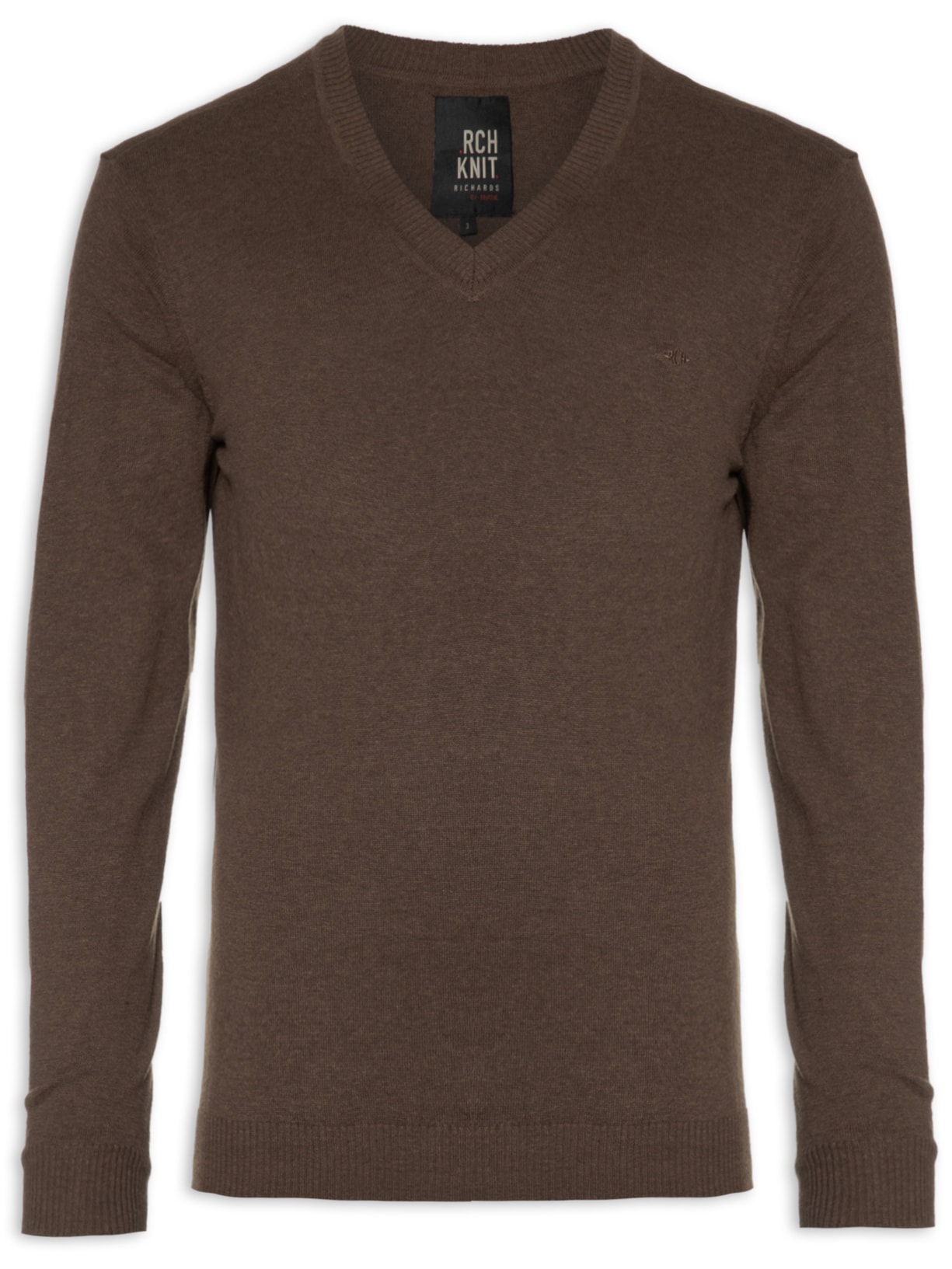 Suéter Masculino Tricot Light Gola V - Marrom