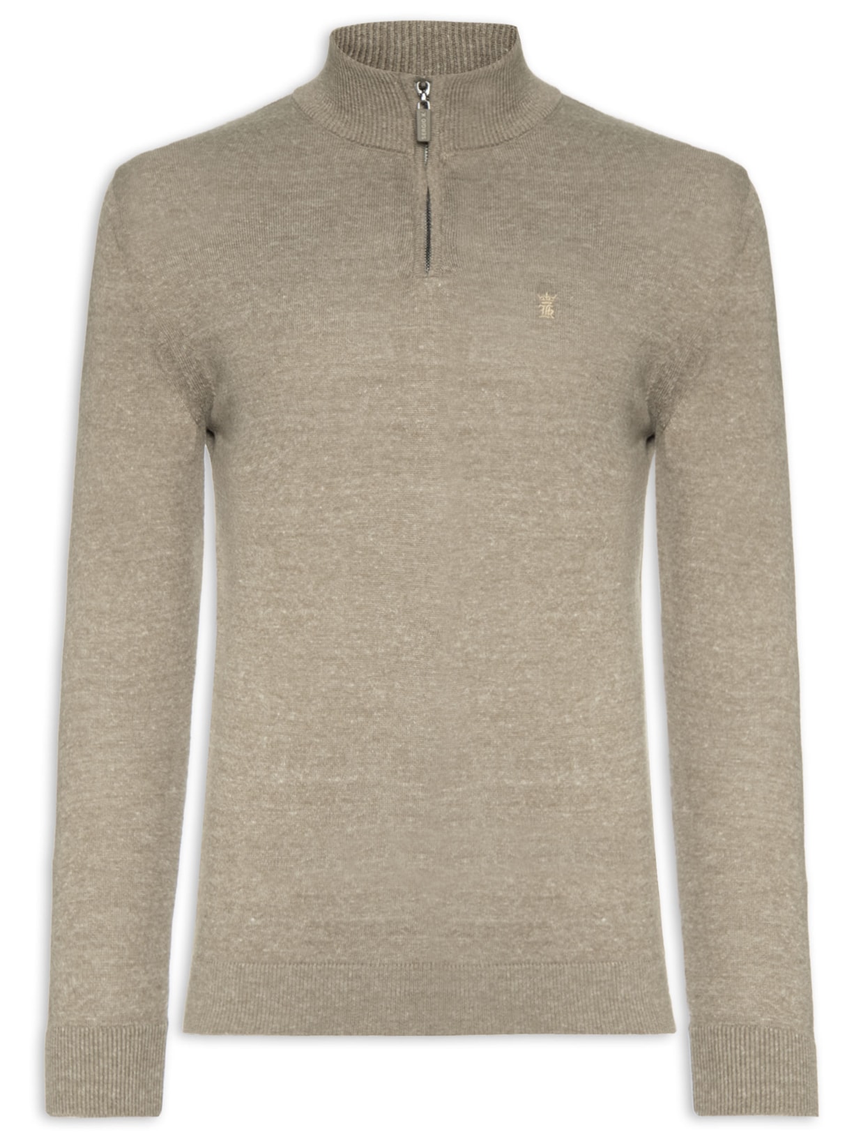 Suéter Masculino Tricot Liso Meio Zíper - Marrom
