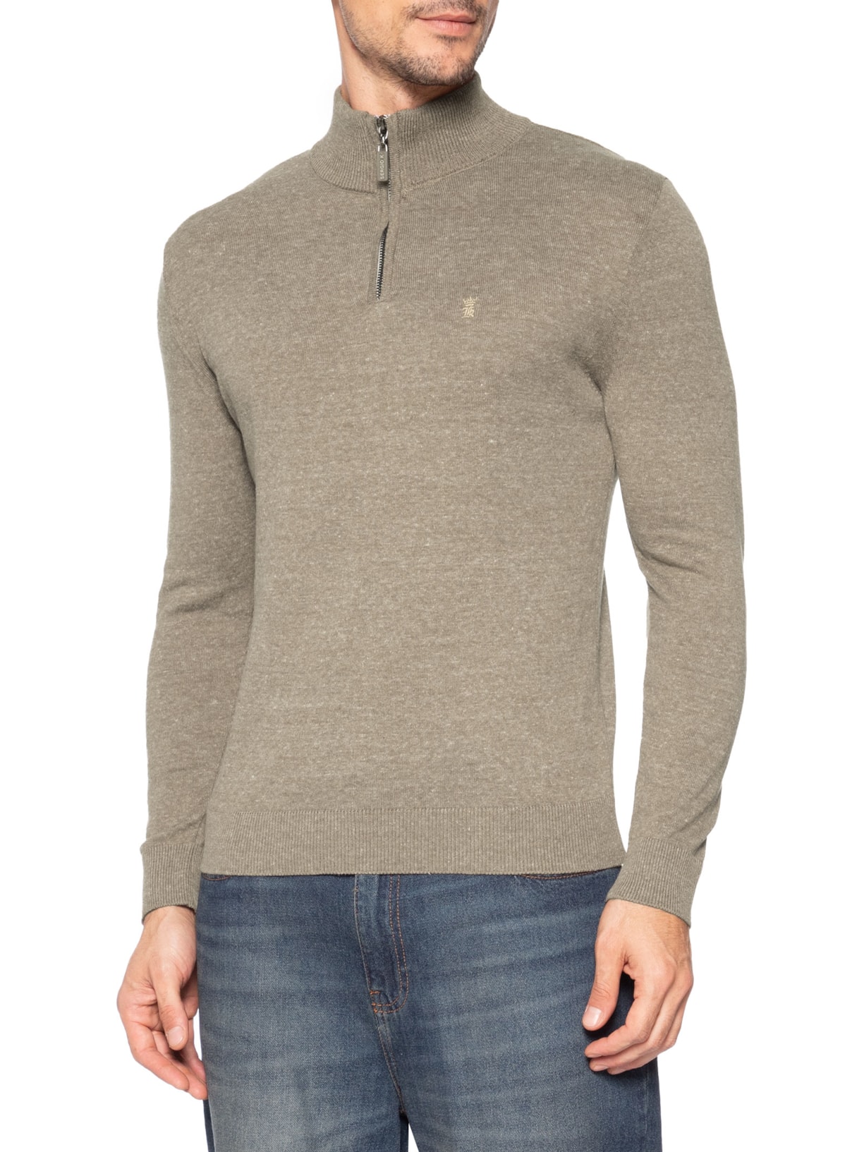 Suéter Masculino Tricot Liso Meio Zíper Marrom Sergio K