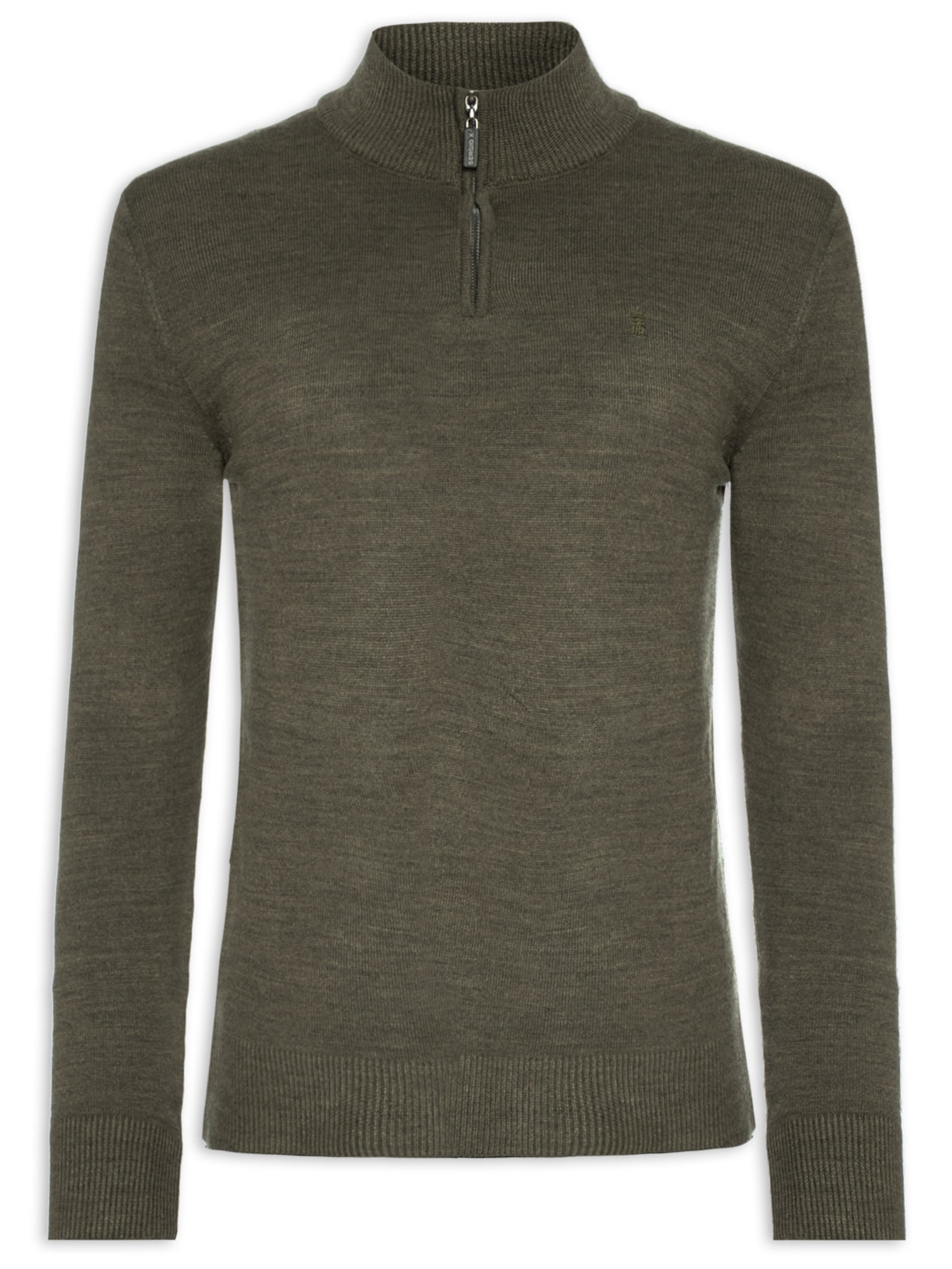 Suéter Masculino Tricot Liso Meio Zíper - Verde