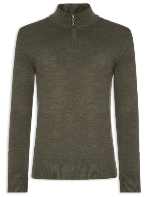 Suéter Masculino Tricot Liso Meio Zíper - Verde