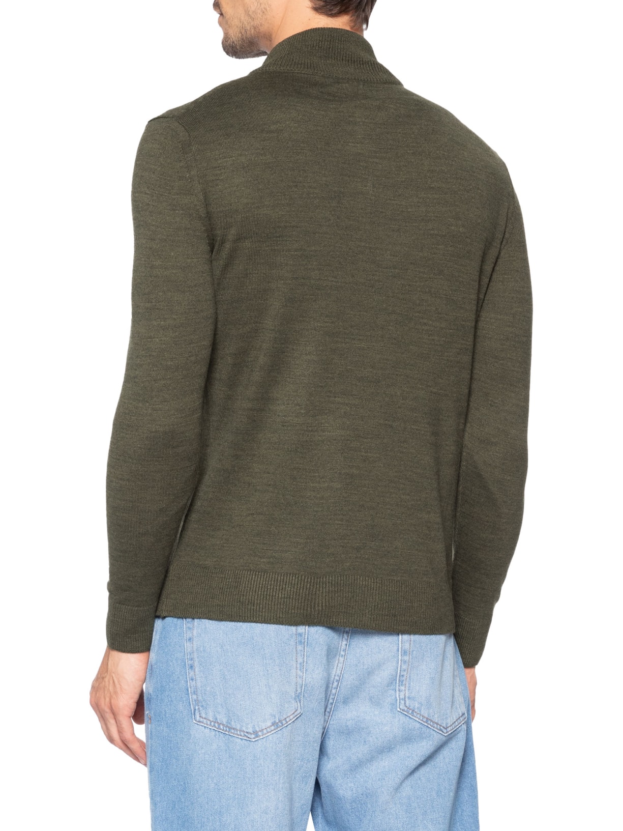 Suéter Masculino Tricot Liso Meio Zíper Verde Sergio K
