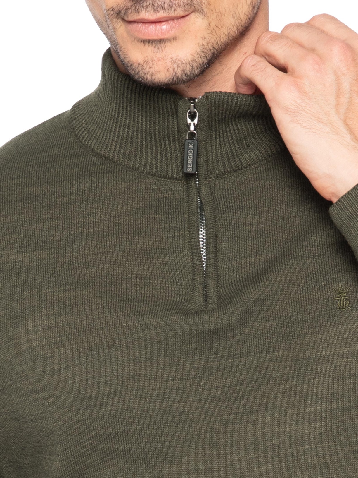 Suéter Masculino Tricot Liso Meio Zíper Verde Sergio K