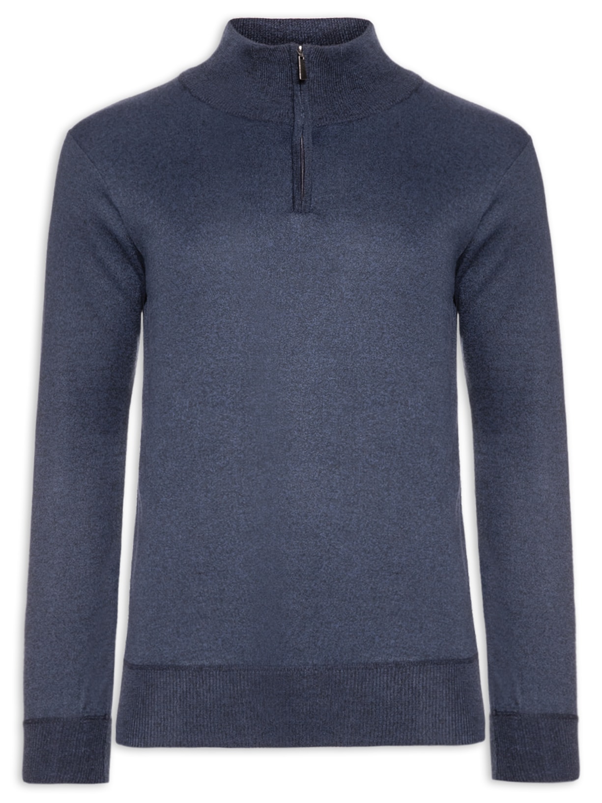 Suéter Masculino Tricot Meio Zíper Gola Alta - Azul