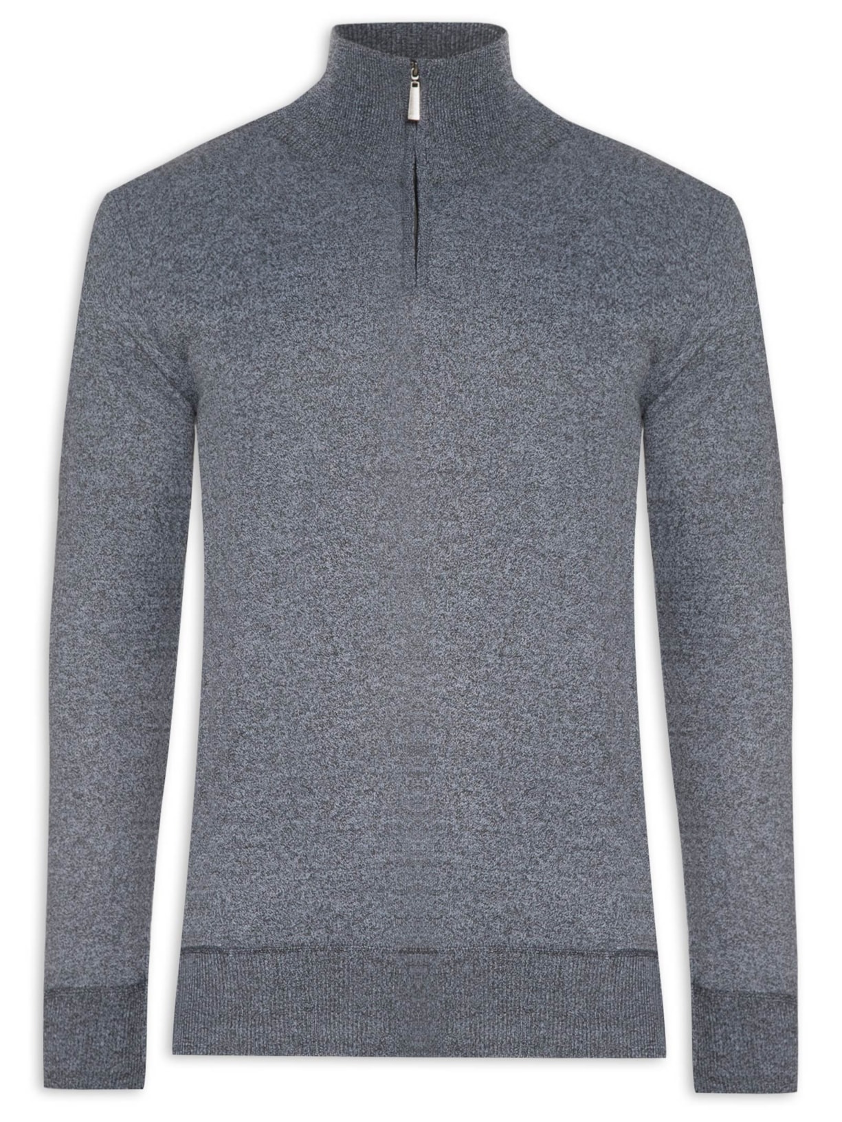 Suéter Masculino Tricot Meio Zíper Gola Alta - Cinza