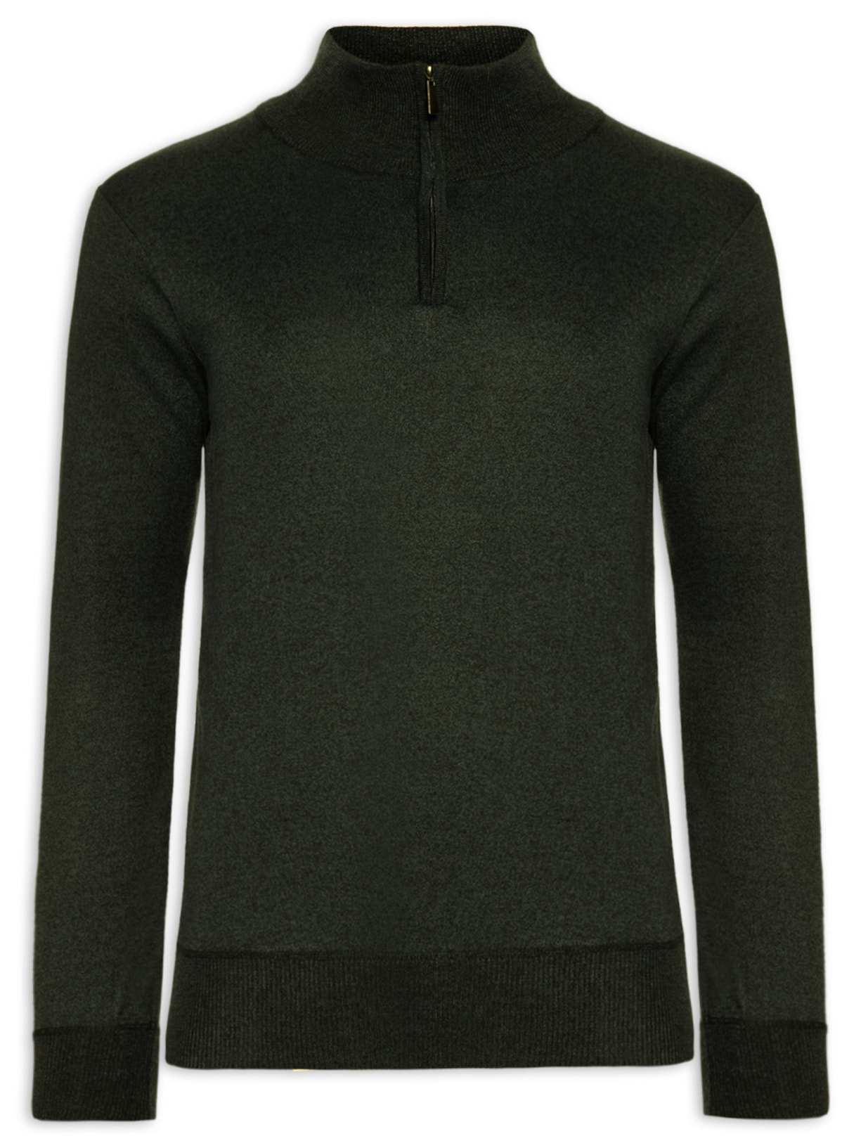 Suéter Masculino Tricot Meio Zíper Gola Alta - Verde