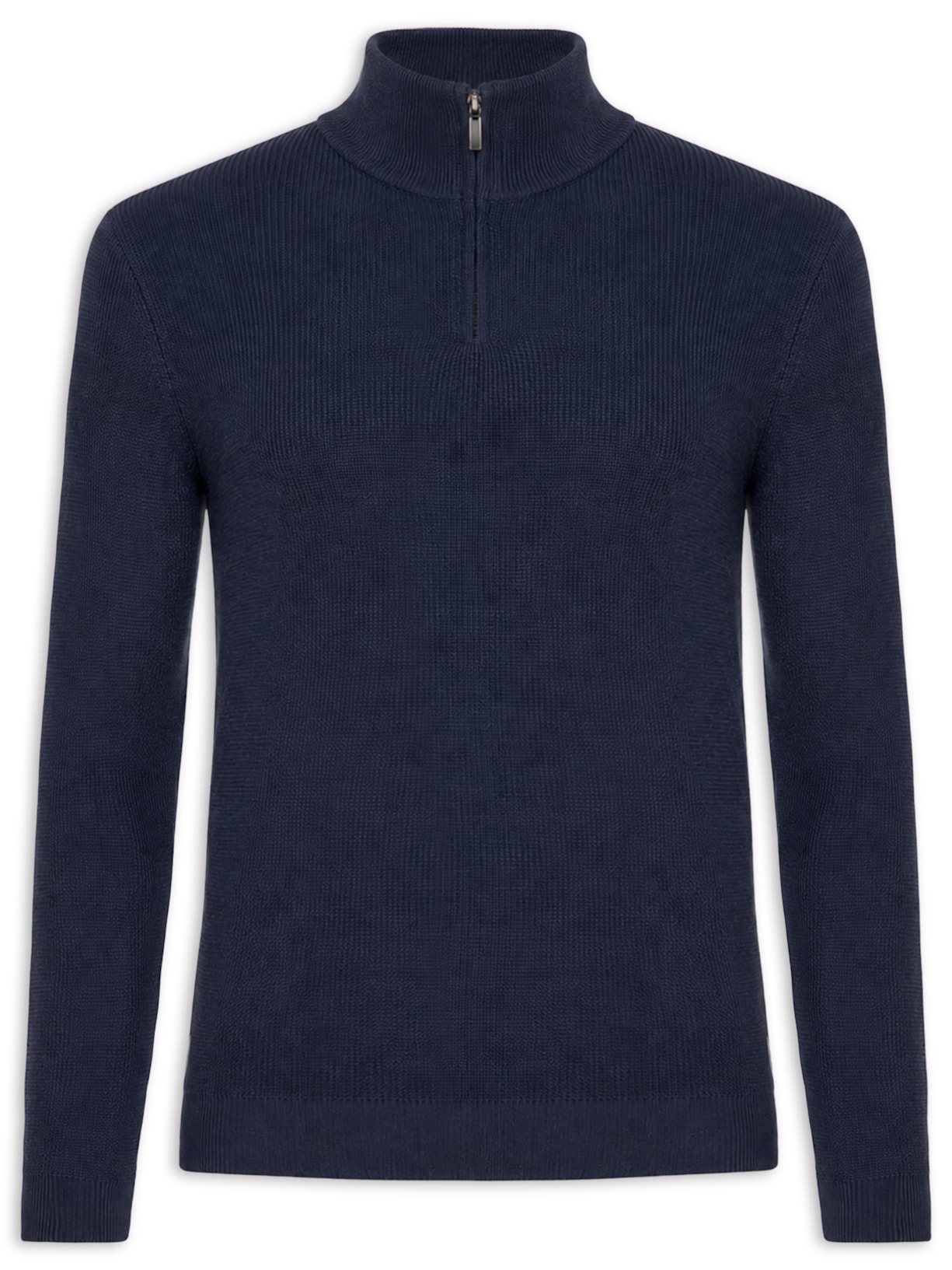 Suéter Masculino Tricot Meio Zíper Texturizado Azul Basiq Men