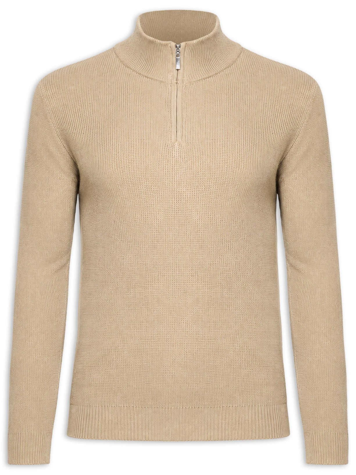 Suéter Masculino Tricot Meio Zíper Texturizado - Bege