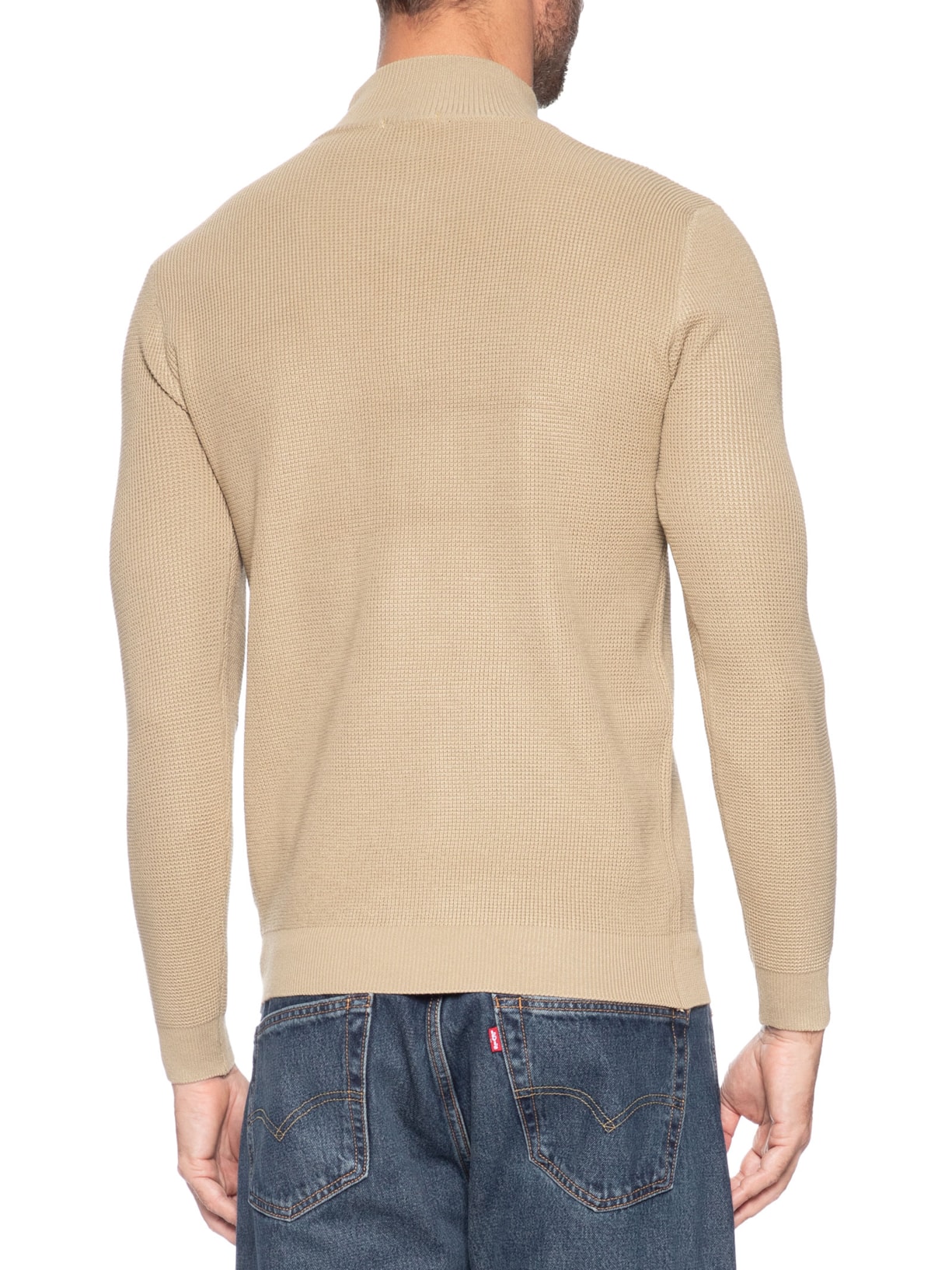 Suéter Masculino Tricot Meio Zíper Texturizado Bege Basiq Men