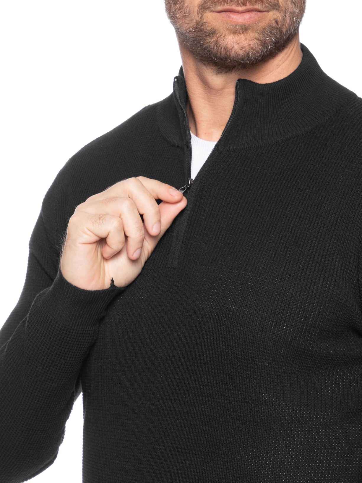 Suéter Masculino Tricot Meio Zíper Texturizado Preto Basiq Men