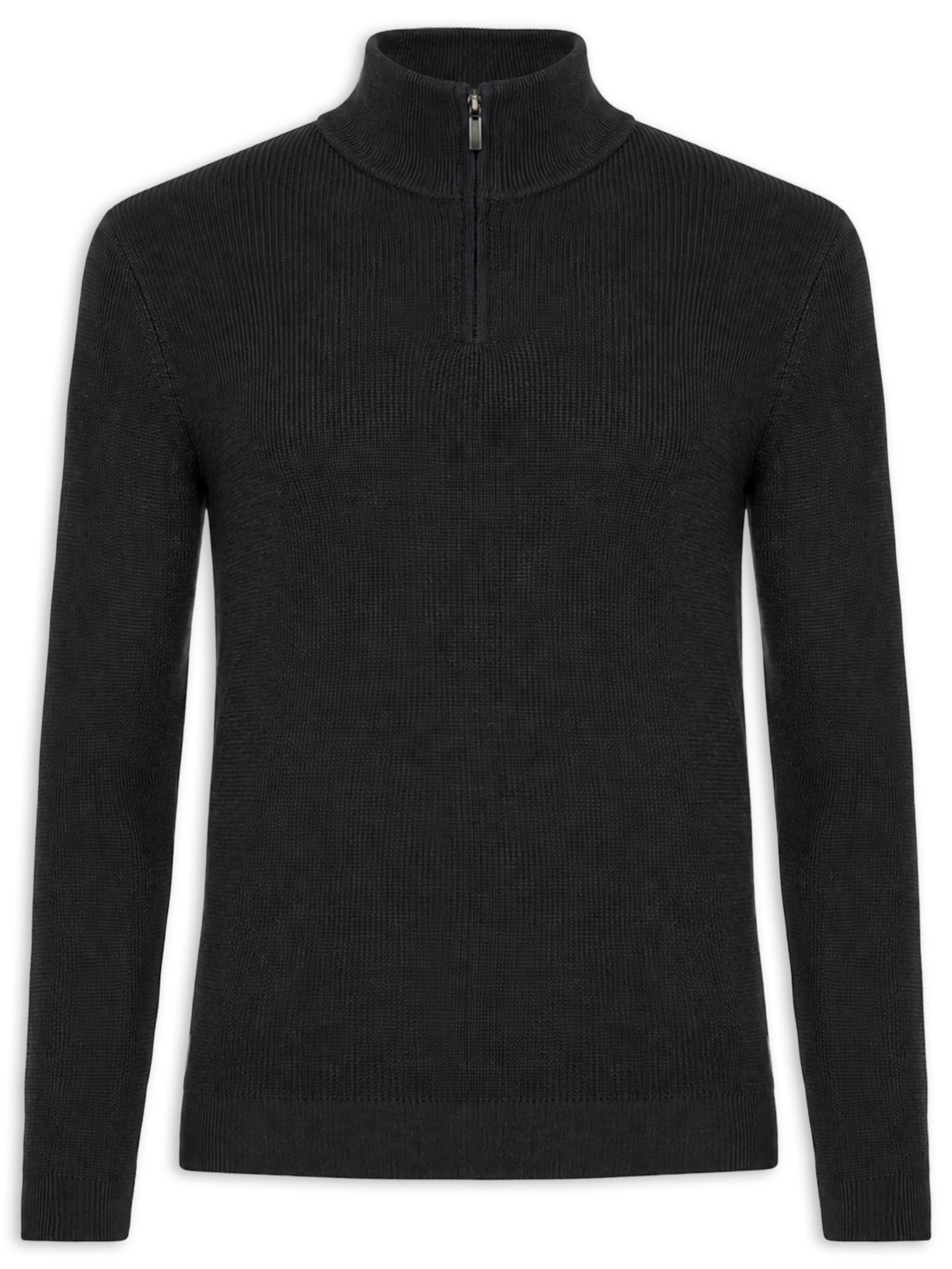 Suéter Masculino Tricot Meio Zíper Texturizado Preto Basiq Men