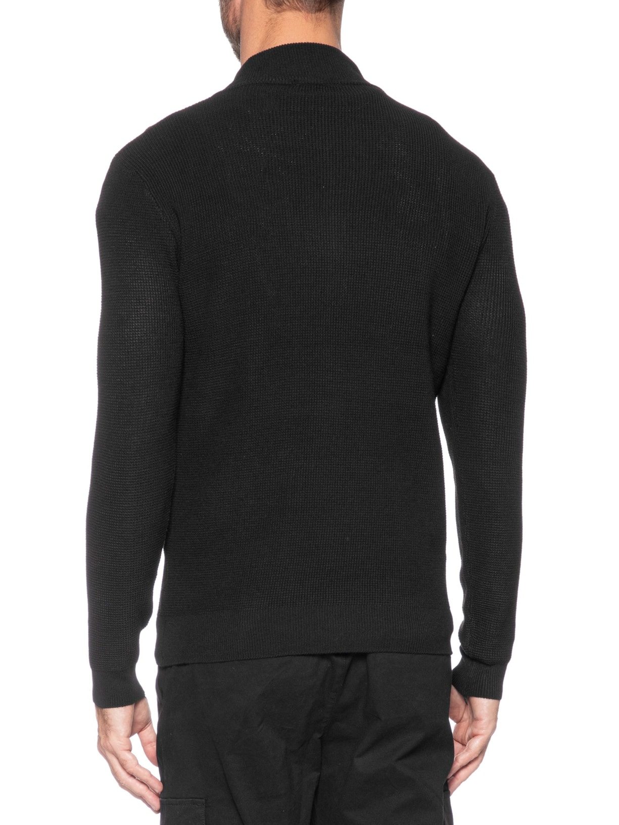 Suéter Masculino Tricot Meio Zíper Texturizado Preto Basiq Men