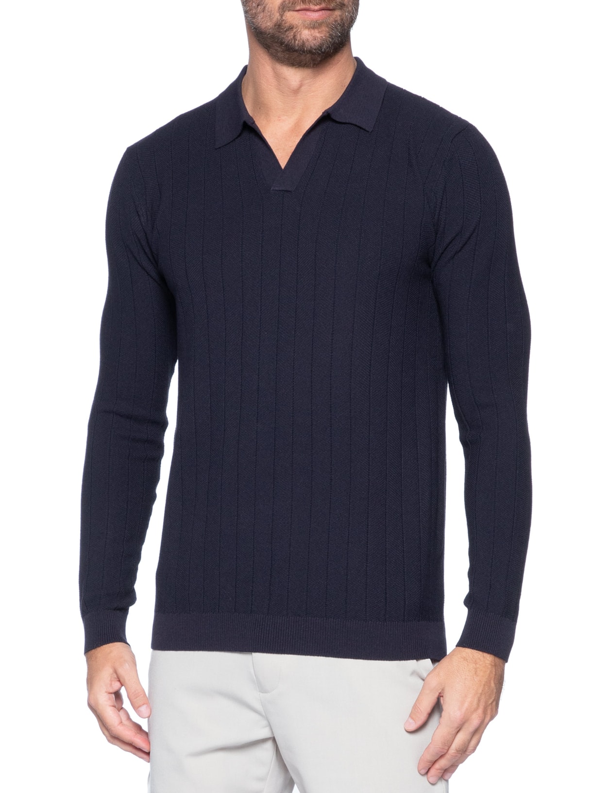 Suéter Masculino Tricot Polo Com Textura Azul '2 Essential