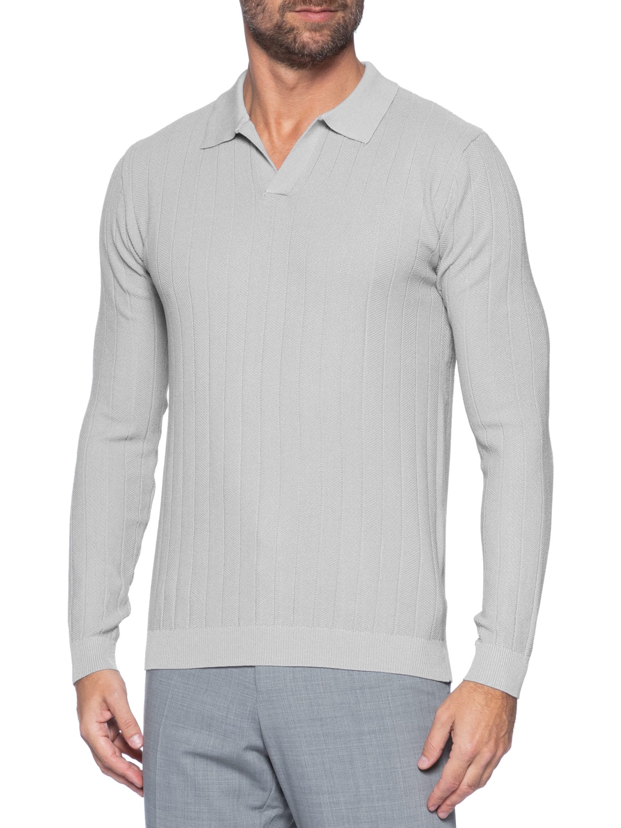 Suéter Masculino Tricot Polo Com Textura Cinza '2 Essential