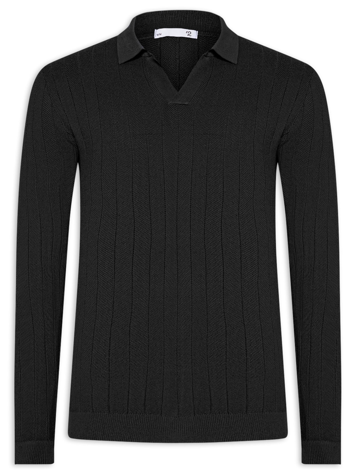 Suéter Masculino Tricot Polo Com Textura - Preto