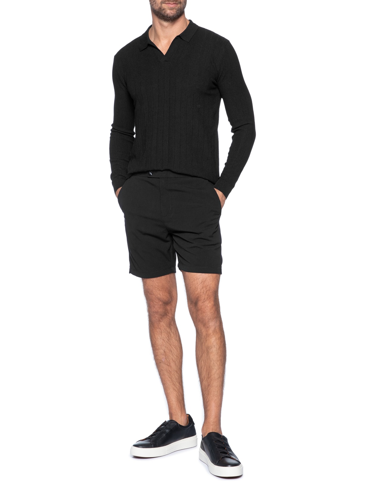 Suéter Masculino Tricot Polo Com Textura Preto '2 Essential