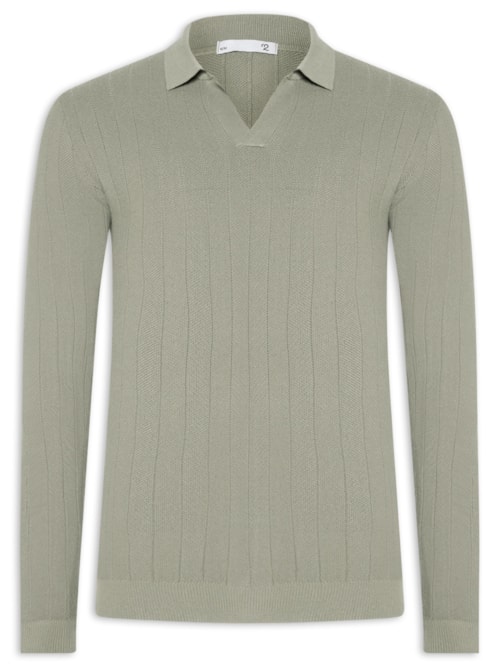 Suéter Masculino Tricot Polo Com Textura - Verde