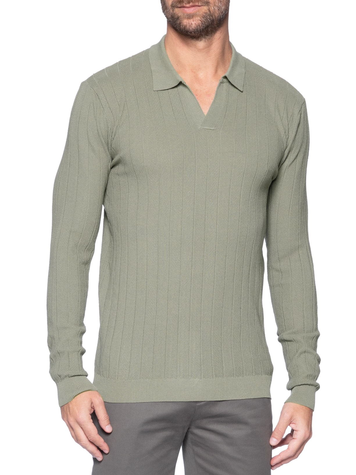 Suéter Masculino Tricot Polo Com Textura Verde '2 Essential