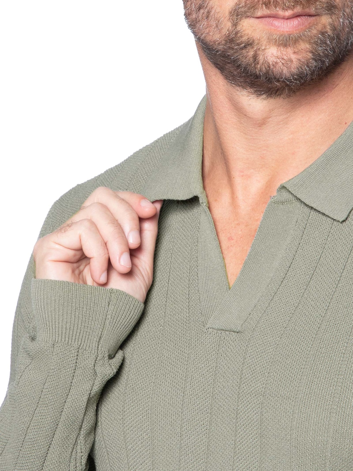 Suéter Masculino Tricot Polo Com Textura Verde '2 Essential