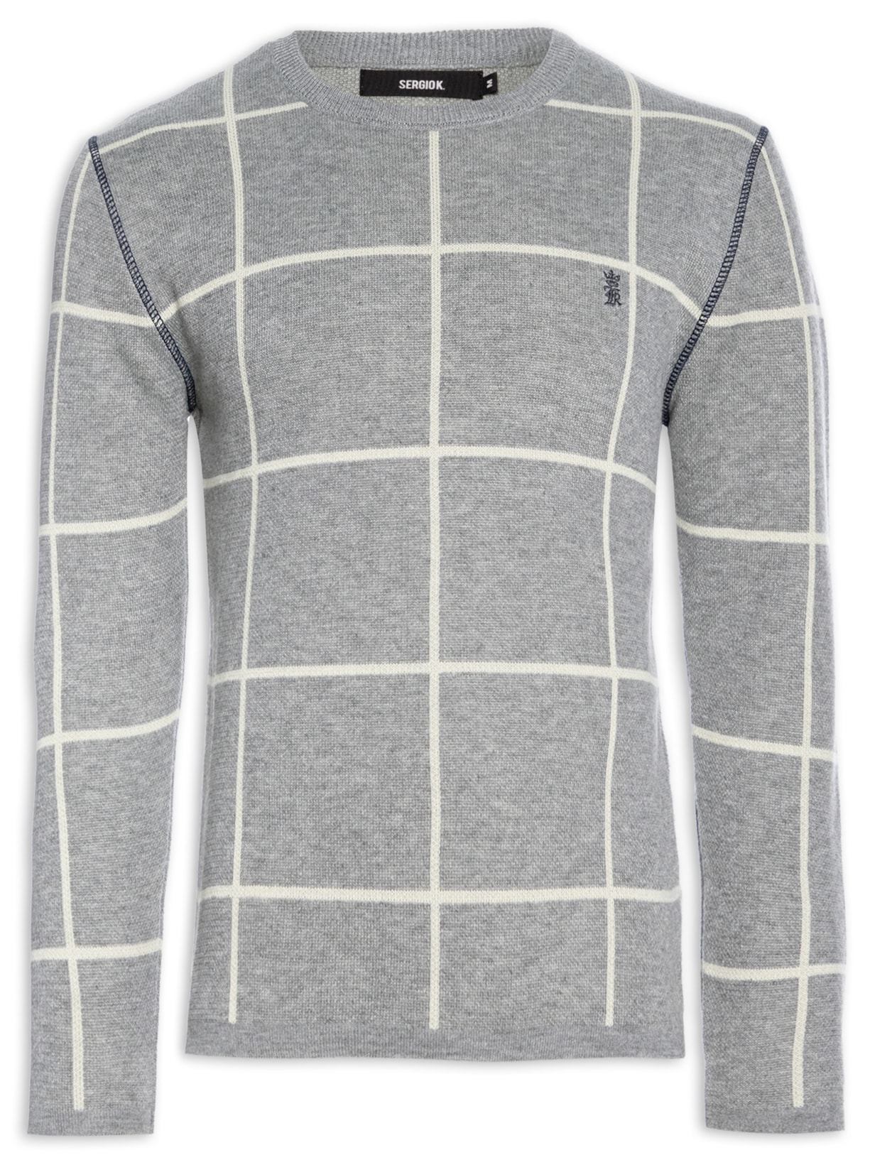 Suetér Masculino Tricot Quadros - Cinza