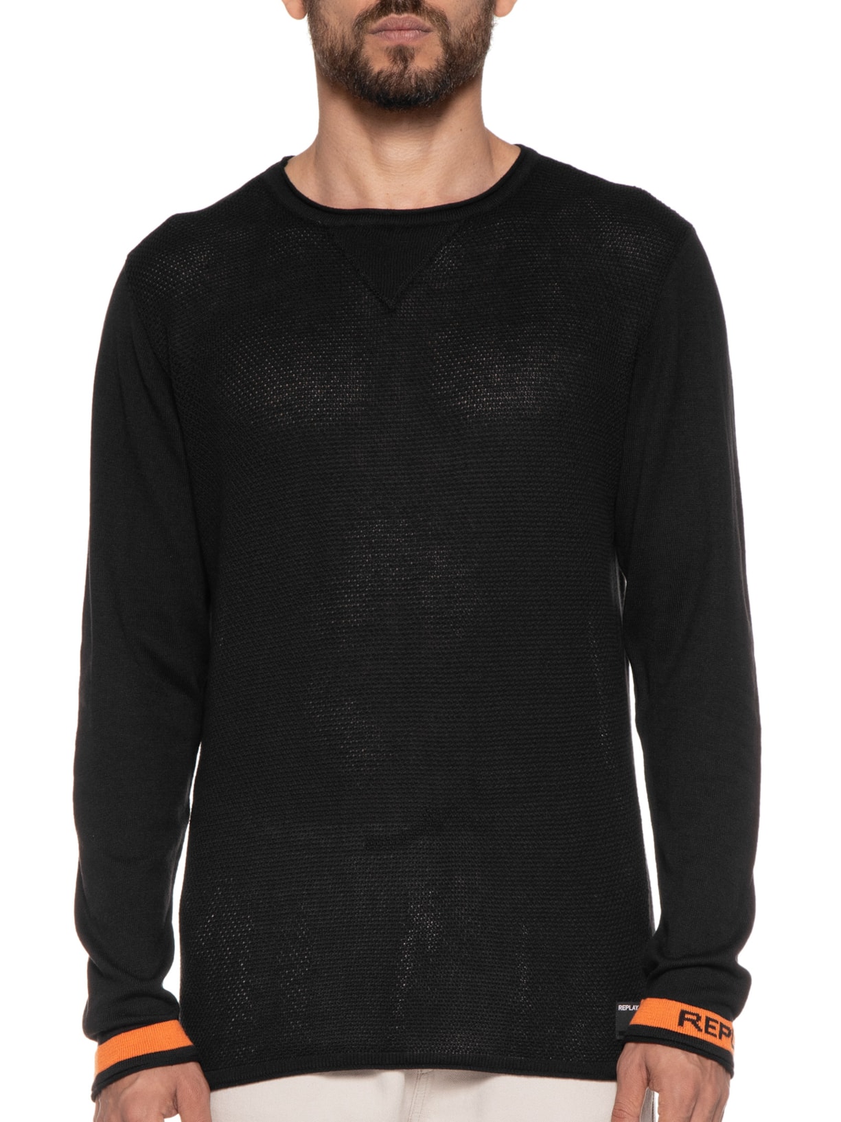 Suéter Masculino Tricot Replay Faixa Na Manga Preto Replay