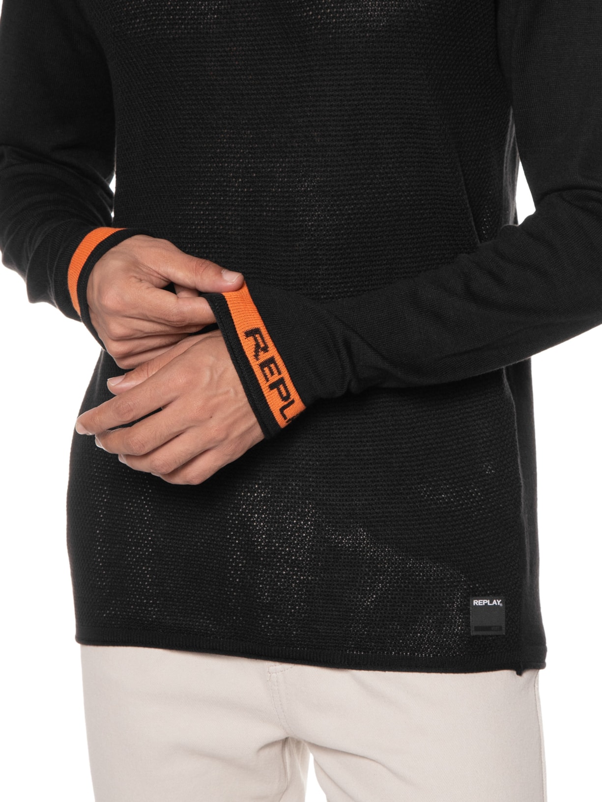 Suéter Masculino Tricot Replay Faixa Na Manga Preto Replay